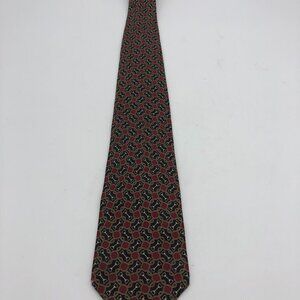 Vintage Burberrys Red Black and Gold Horse Bit Silk Tie
